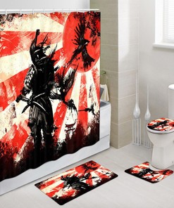 Anime Sun Bathroom Curtains 4 Set - Ninja Showers with Animal Print