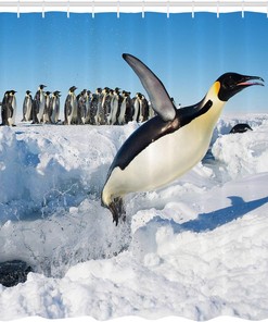Antarctica Penguin Family Shower Curtain with Wildlife Illustration Bathroom Decor
