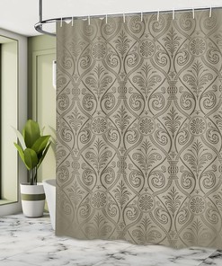 Antique Baroque Damask Pattern Shower Curtain, Cloth Bathroom Decor