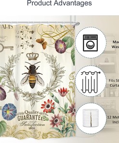 Antique French Garden Vintage Bee Shower Curtain for a Rustic Country Bathroom Decor