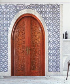 Antique Stars Wooden Door Shower Curtain - Asian Bathroom Decor