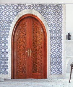 Antique Stars Wooden Door Shower Curtain - Asian Bathroom Decor
