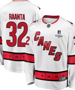 Antti Raanta 32 Carolina Hurricanes Stanley Cup 2023 Playoffs Patch Away Breakaway Men Jersey - White