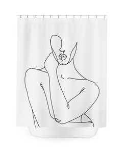Apartment Gift Abstract Mid Century Woman Geometric Line Art Shower Curtain for New Bathroom Decor