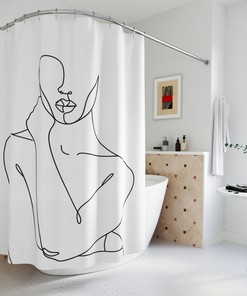 Apartment Gift Abstract Mid Century Woman Geometric Line Art Shower Curtain for New Bathroom Decor