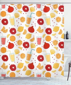 Apricot Ruby Modern Shower Curtain with Fruit Illustration for a Cheerful Bathroom Decor