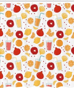 Apricot Ruby Modern Shower Curtain with Fruit Illustration for a Cheerful Bathroom Decor