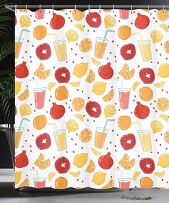Apricot Ruby Modern Shower Curtain with Fruit Illustration for a Cheerful Bathroom Decor