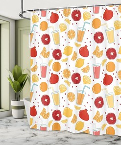 Apricot Ruby Modern Shower Curtain with Fruit Illustration for a Cheerful Bathroom Decor