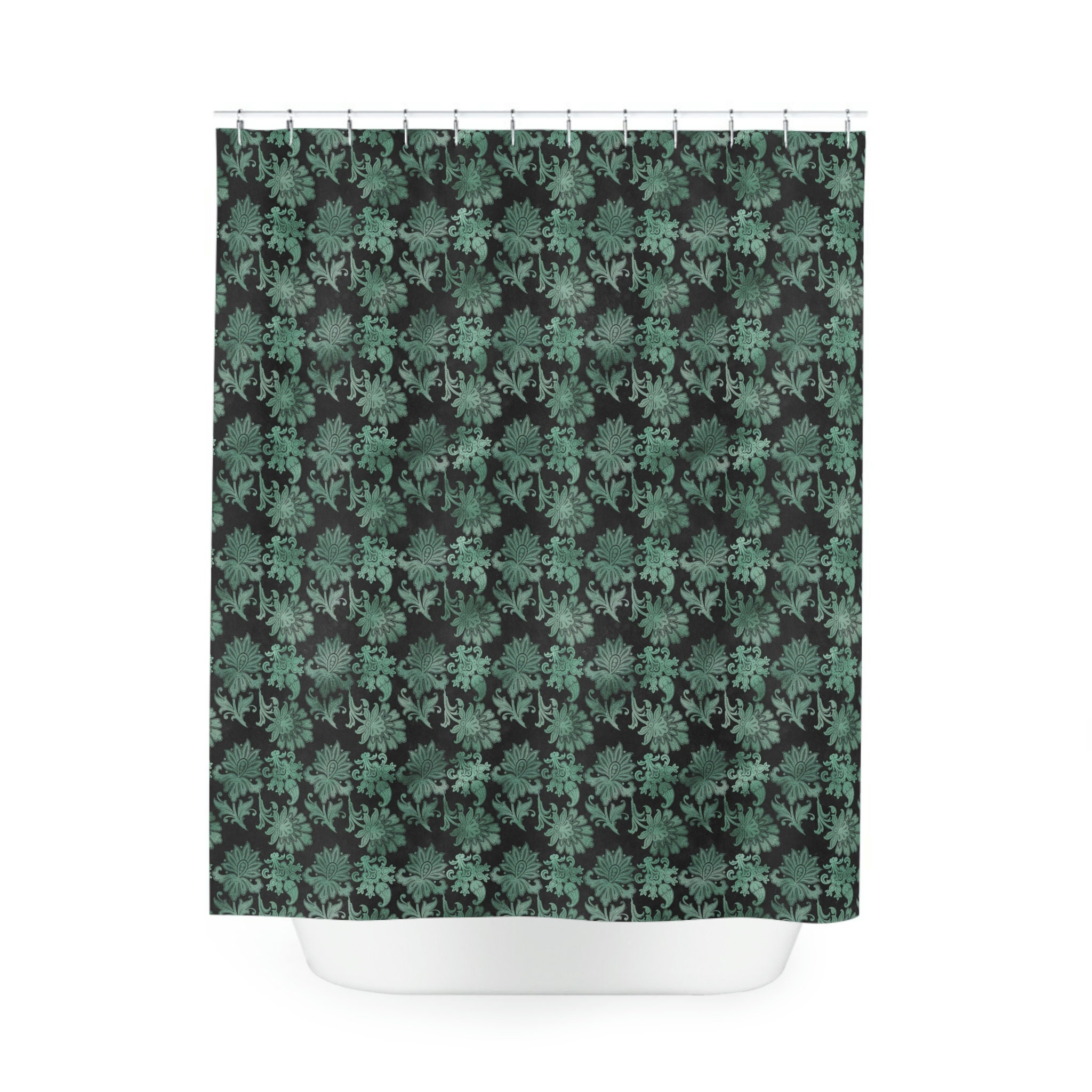 Aqua Silver Floral Shower Curtain for Elegant Bathroom Decor