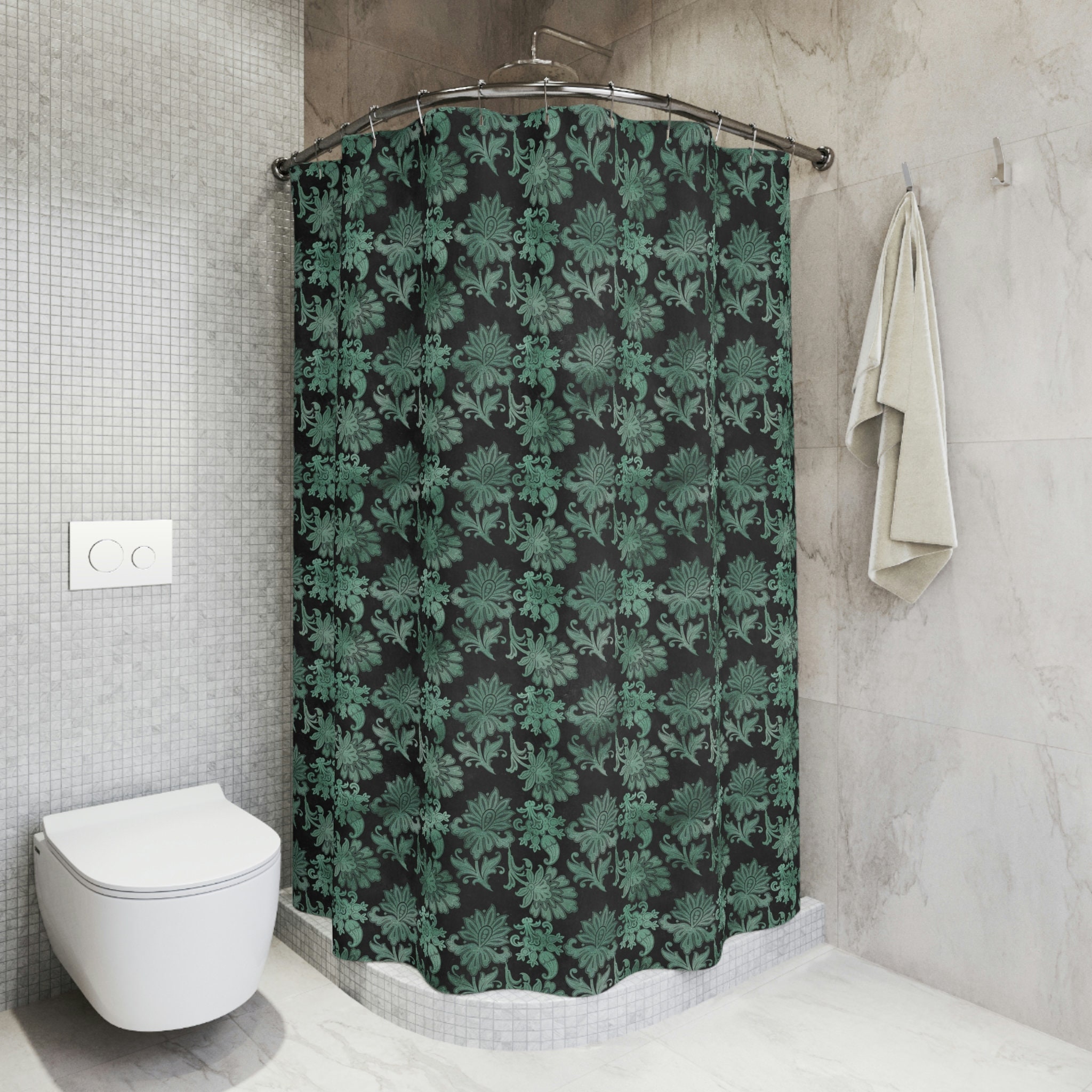 Aqua Silver Floral Shower Curtain for Elegant Bathroom Decor