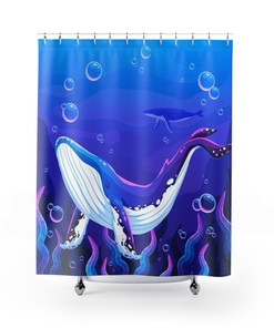 Aquatic Blue Whale Soothing Atmosphere Shower Curtain - Ocean and Bathroom Decor
