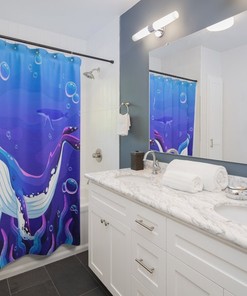 Aquatic Blue Whale Soothing Atmosphere Shower Curtain - Ocean and Bathroom Decor