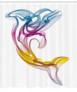 Aquatic Dolphin Art Printed Shower Curtain for Ocean-themed Bathroom