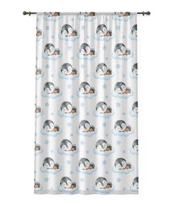Arctic Polar Animals Room Decor Blue Baby Penguin Window Curtain - Nursery and Home Decor