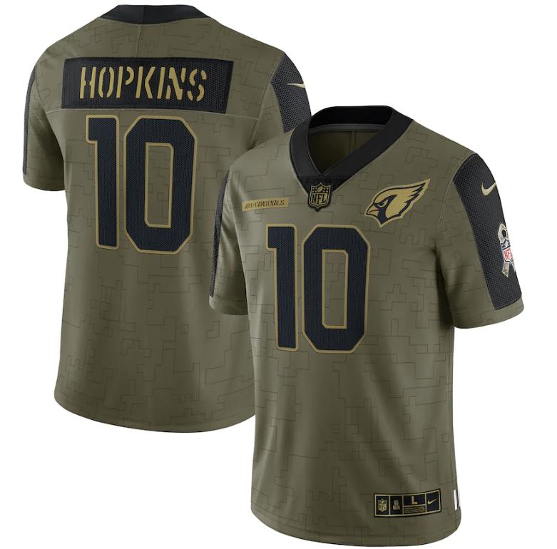 Arizona Cardinals Deandre Hopkins 10 Nfl Olive 2021 Salute To Service Retired Player Men Jersey For Cardinals Fans