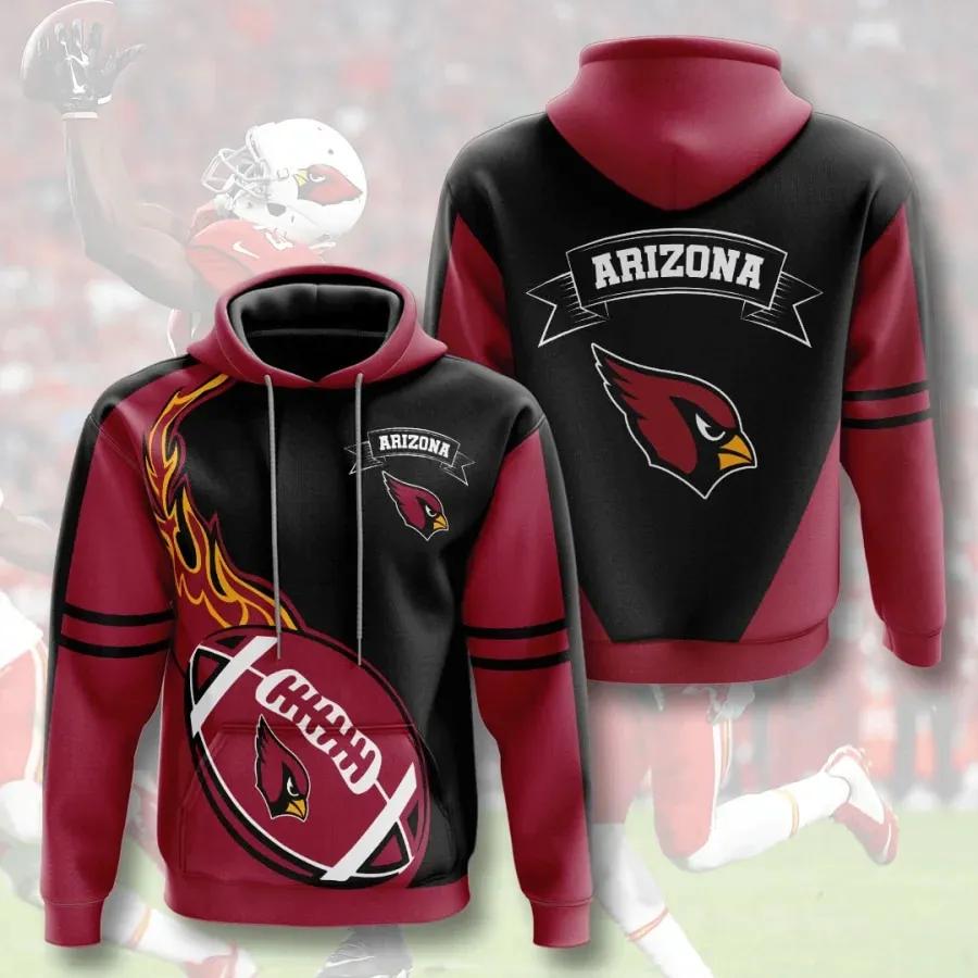 Arizona Cardinals Football 3D Hoodie NFL 3D Hoodie Flame Ball