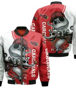 Arizona Cardinals Jack Skellington And Zero Bomber Jacket Model 356
