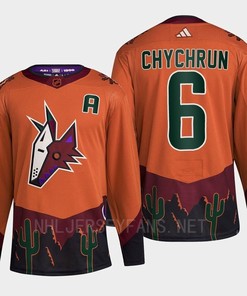 Arizona Coyotes 2022 Reverse Retro 2.0 Jakob Chychrun 6 Orange Primegreen Jersey Men's