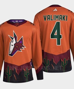 Arizona Coyotes 2022 Reverse Retro 2.0 Juuso Valimaki 4 Orange Primegreen Jersey Men's