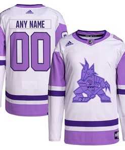 Arizona Coyotes Adidas Hockey Fights Cancer Primegreen Authentic Custom Jersey - White/purple Custom Jerseys Nhl