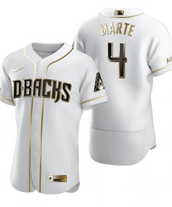 Arizona Diamondbacks #4 Ketel Marte Mlb Golden Brandedition White Jersey Gift For Diamondbacks Fans