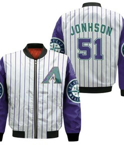 Arizona Diamondbacks Randy Johnson 51 2020 Mlb White Purple Jersey Inspired Bomber Jacket