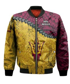 Arizona State Sun Devils Bomber Jacket Grunge Polynesian Tattoo- NCAA