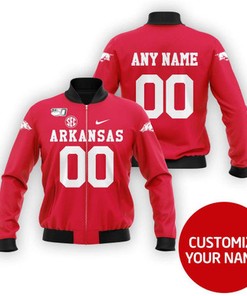 Arkansas Razorbacks #00 3D Personalized Red Jersey Style Gift With Custom Number Name For Razorbacks Fans Bomber Jacket