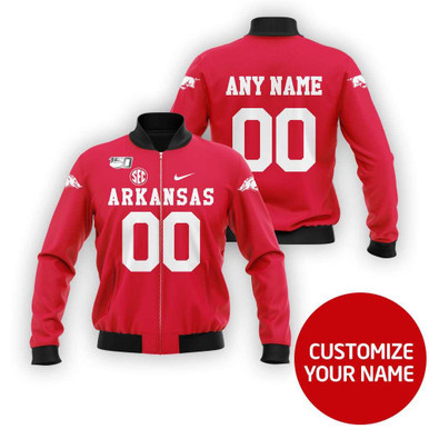Arkansas Razorbacks #00 3D Personalized Red Jersey Style Gift With Custom Number Name For Razorbacks Fans Bomber Jacket