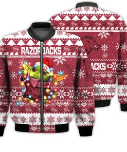 Arkansas Razorbacks Baby Yoda Star Wars Sports Football American Ugly Christmas Gifts Unisex 3D Bomber Jacket