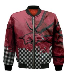 Arkansas Razorbacks Bomber Jacket Basketball Net Grunge Pattern- NCAA