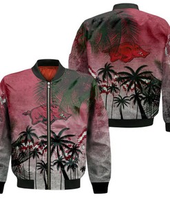 Arkansas Razorbacks Bomber Jacket Coconut Tree Tropical Grunge - NCAA