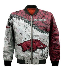 Arkansas Razorbacks Bomber Jacket Grunge Polynesian Tattoo- NCAA