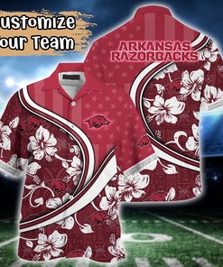 Arkansas Razorbacks NCAA US Flag Flower Hawaii Shirt For Fans