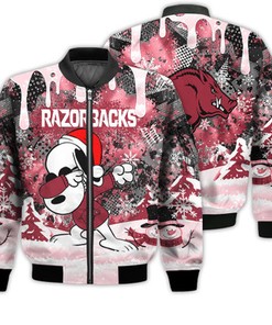 Arkansas Razorbacks Snoopy Dabbing The Peanuts Sports Football American Christmas Dripping Matching Gifts Unisex 3D Bomber Jacket