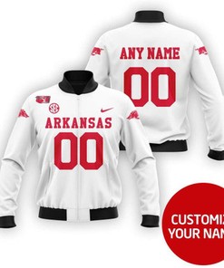 Arkansas Razorbacks Sport Team Ncaa White Personalized Number Name Gift For Razorbacks Fans Bomber Jacket