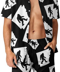 Arkansas State Bigfoot Hawaiian Shirt for Men Casual Button Down Shirt Beach Suits Vacation Outfits