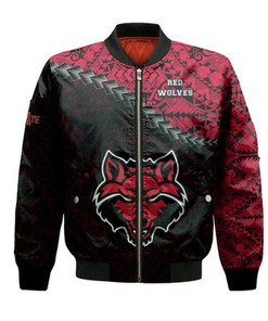 Arkansas State Red Wolves Bomber Jacket Grunge Polynesian Tattoo- NCAA