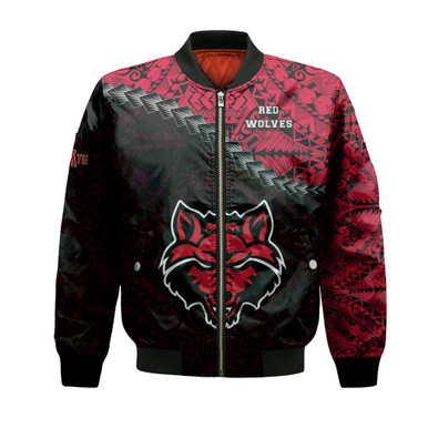 Arkansas State Red Wolves Bomber Jacket Grunge Polynesian Tattoo- NCAA