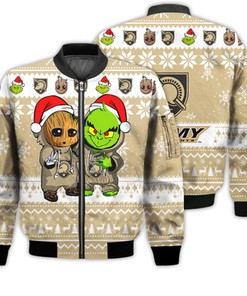 Army Black Knights Baby Groot And Grinch Best Friends Football American Ugly Christmas Sweater Gifts Unisex 3D Bomber Jacket