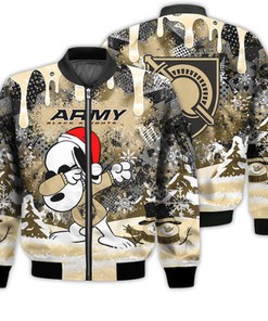 Army Black Knights Snoopy Dabbing The Peanuts Sports Football American Christmas Dripping Matching Gifts Unisex 3D Bomber Jacket