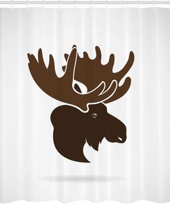 Army Green Moose Shower Curtain with Deer Head and Hunting Graphic for a Wilderness Bathroom Decor