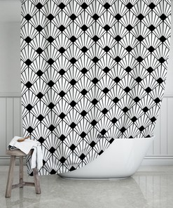Art Deco Geometric Shower Curtain - Black and White Bathroom Decor with Chic Bath Curtain Design