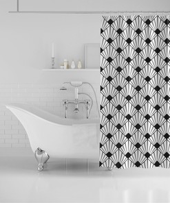 Art Deco Geometric Shower Curtain - Black and White Bathroom Decor with Chic Bath Curtain Design