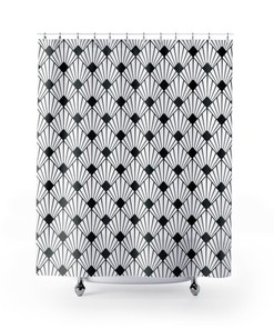 Art Deco Geometric Shower Curtain - Black and White Bathroom Decor with Chic Bath Curtain Design