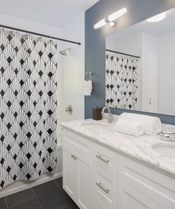 Art Deco Geometric Shower Curtain - Black and White Bathroom Decor with Chic Bath Curtain Design