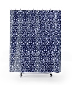 Art Nouveau Cobalt Blue Shower Curtain with William Morris Pattern - Bathroom Decor
