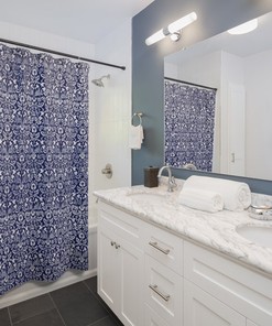 Art Nouveau Cobalt Blue Shower Curtain with William Morris Pattern - Bathroom Decor