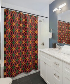 Artistic Abstract Black History Month Shower Curtain with Ethnic Geometric Prints for Bathroom Decor